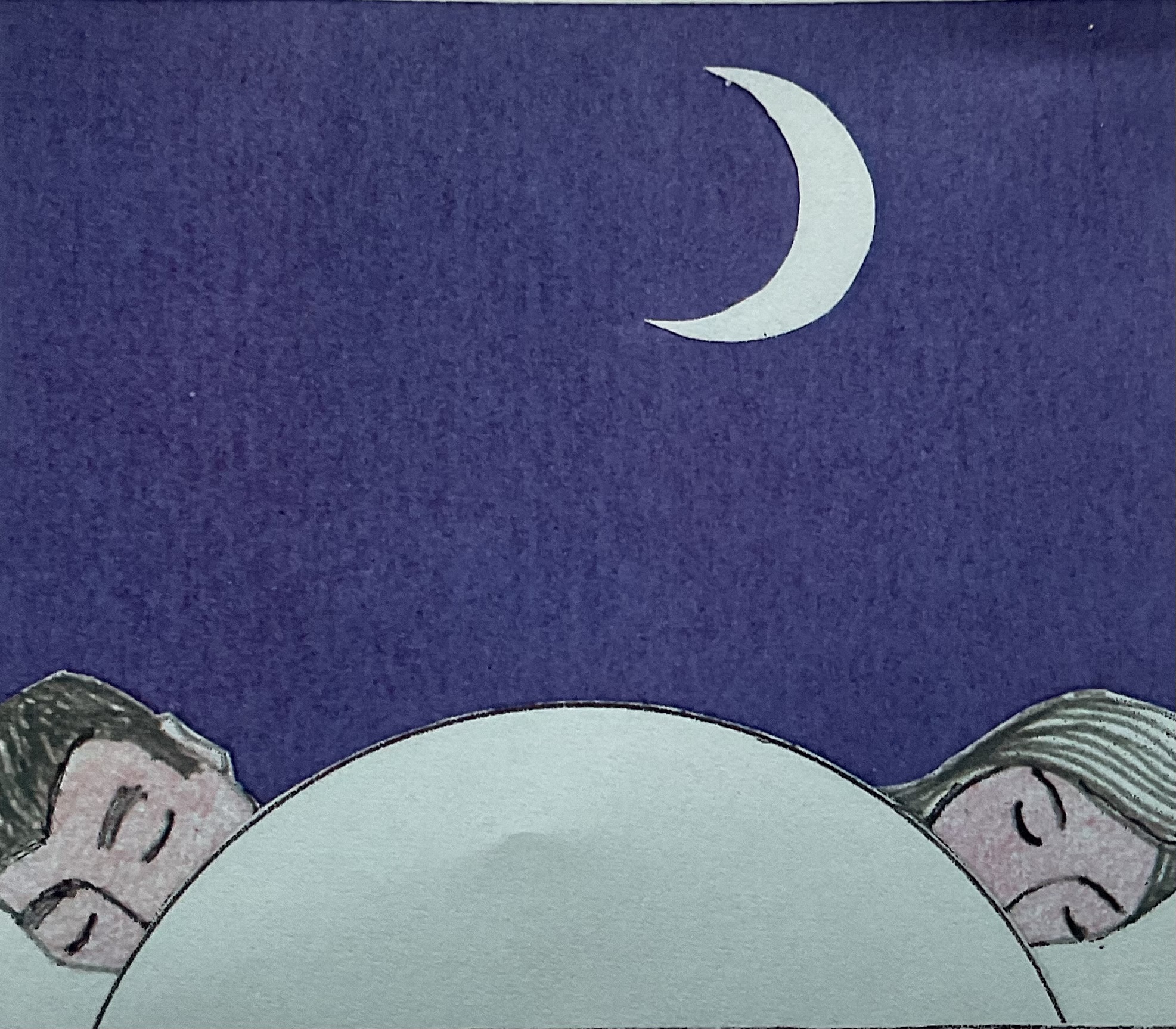 Mann und Frau, mit einem großen Mond, schlafend